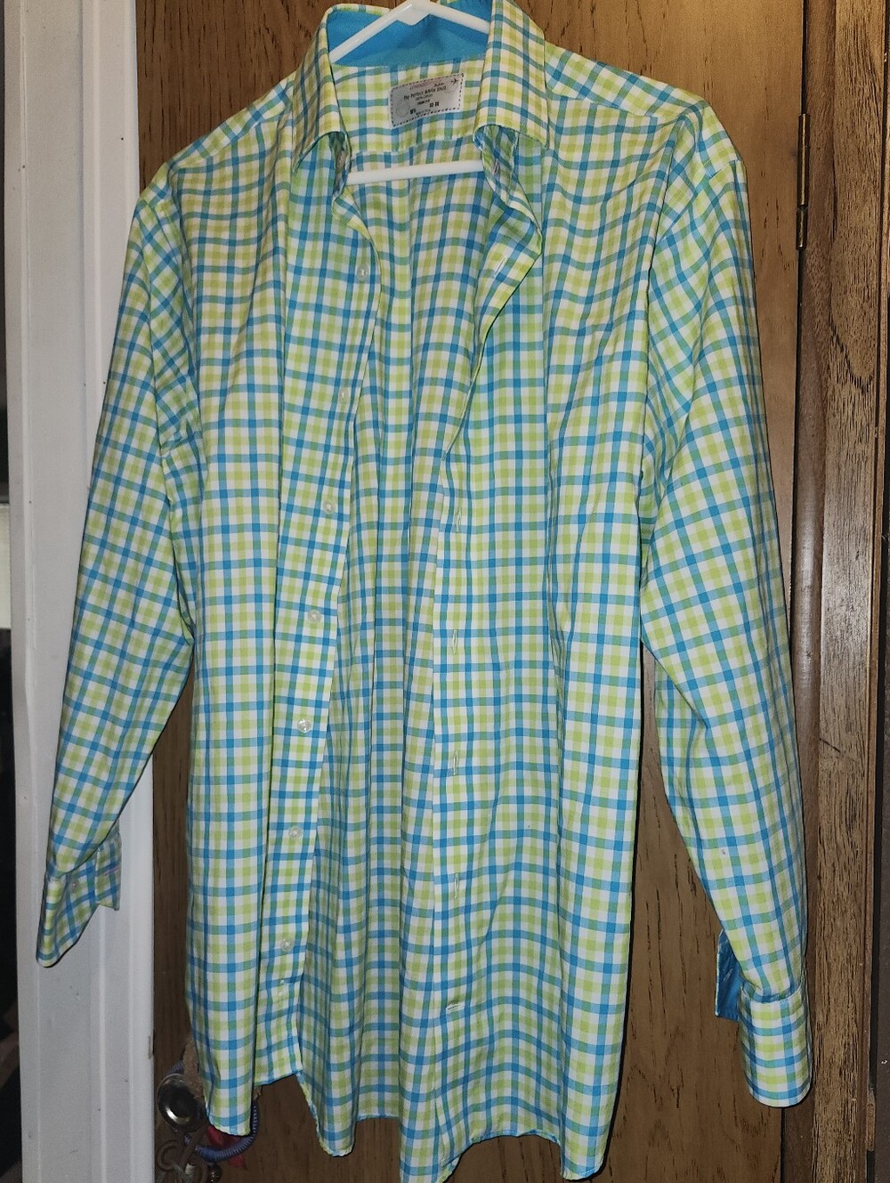 Lorenzo Uomo Trim Fit ButtonโDown Shirt โ Blue/Green Check, 100% Cotton